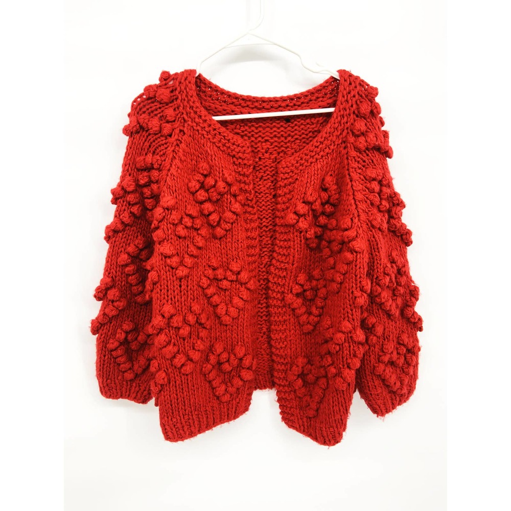 Womens Red Crochet Handmade Heart Cardigan All Handknitted Size M - L